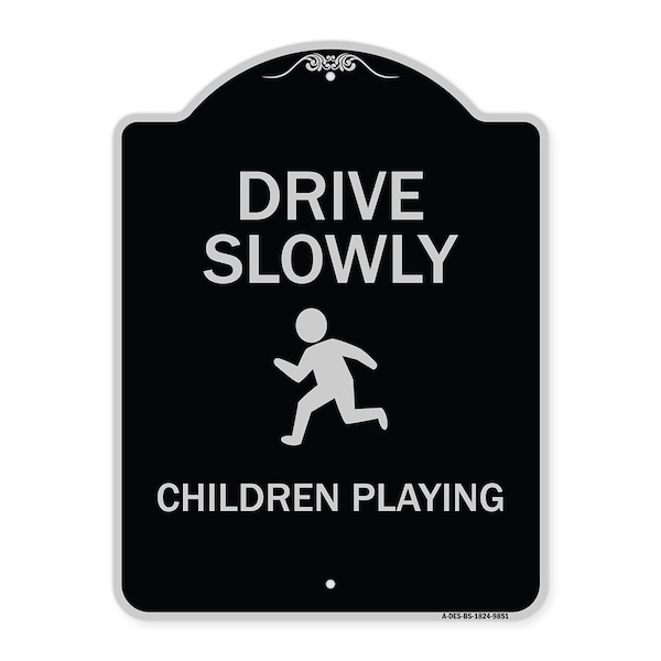 Designer Series-Drive Slowly Children Playing Black & Silver, 24" x 18", BS-1824-9851